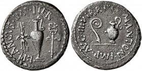 Mark Antony, 44-30 BC. Denarius (Silver, 19 mm, 3.65 g, 1 h), Mark Antony with L Munatius Plancvs, mint moving with Antony in Greece, 40 BC. M•ANTON•I...