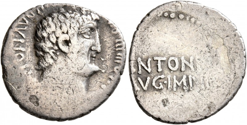 Mark Antony, 44-30 BC. Denarius (Silver, 19 mm, 3.52 g, 2 h), Athens, mint movin...