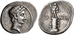 Octavian, 44-27 BC. Denarius (Silver, 21 mm, 3.74 g, 9 h), uncertain Italian mint (Rome?), 29-27 BC. Laureate head of Octavian as Apollo to right. Rev...