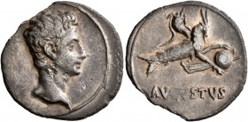 Augustus, 27 BC-AD 14. Denarius (Silver, 20 mm, 3.30 g, 6 h), uncertain Spanish mint (Colonia Patricia?), circa 18-17/16 BC. Bare head of Augustus to ...