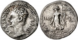 Augustus, 27 BC-AD 14. Denarius (Silver, 20 mm, 3.55 g, 5 h), Lugdunum, 15 BC. AVGVSTVS DIVI•F Bare head of Augustus to left. Rev. IMP •X Apollo Citha...