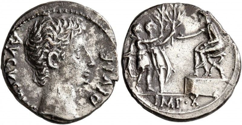 Augustus, 27 BC-AD 14. Denarius (Silver, 18 mm, 3.78 g, 7 h), Lugdunum, 15-13 BC...