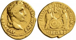 Augustus, 27 BC-AD 14. Aureus (Gold, 19 mm, 7.74 g, 3 h), Lugdunum, 2 BC-AD 4. CAESAR AVGVSTVS [DIVI F] PATER PATRIAE Laureate head of Augustus to rig...