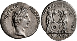 Augustus, 27 BC-AD 14. Denarius (Silver, 19 mm, 3.63 g, 4 h), Lugdunum, 2 BC-AD 4. [CAESAR] AVGVSTVS DIVI F PATER PAT[RIAE] Laureate head of Augustus ...