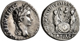 Augustus, 27 BC-AD 14. Denarius (Silver, 18 mm, 3.52 g, 4 h), Lugdunum, 2 BC-AD 4. CAESAR AVGVSTVS DIVI F PATER PATRIAE Laureate head of Augustus to r...
