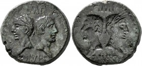 Augustus, with Agrippa, 27 BC-AD 14. As (Copper, 25 mm, 13.60 g, 12 h), Nemausus, circa 10-14. IMP / DIVI F Heads of Agrippa, on the left and wearing ...