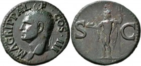 Agrippa, died AD 12. As (Copper, 28 mm, 10.67 g, 7 h), Rome, struck under Caligula, 37-41. M•AGRIPPA•L•F•COS•III Head of Agrippa to left, wearing rost...