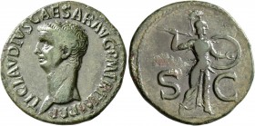 Claudius, 41-54. As (Copper, 29 mm, 10.68 g), Rome, circa 50-54. TI CLAVDIVS CAESAR AVG P M TR P IMP P P Bare head of Claudius to left. Rev. S - C Min...