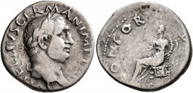 Vitellius, 69. Denarius (Silver, 19 mm, 3.06 g, 7 h), Rome, late April-20 December 69. A VITELLIVS GERMAN IMP TR P Laureate head of Vitellius to right...