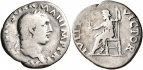 Vitellius, 69. Denarius (Silver, 18 mm, 3.14 g, 6 h), Rome. A VITELLIVS GERMAN IMP TR P Laureate head of Vitellius to right. Rev. IVPPITER VICTOR Jupi...