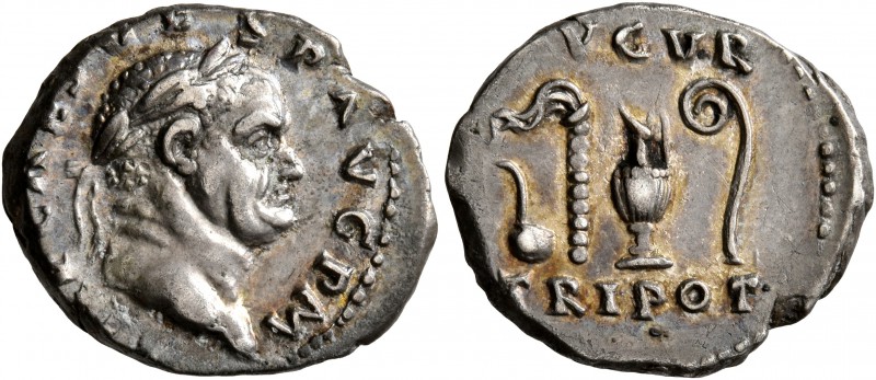 Vespasian, 69-79. Denarius (Silver, 19 mm, 3.54 g, 6 h), Rome, 71. IMP CAES VESP...