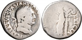 Vespasian, 69-79. Denarius (Silver, 17 mm, 3.00 g, 7 h), Lugdunum, 71. IMP CAESAR VESPASIANVS AVG [TR P] Laureate head of Vespasian to right. Rev. [IV...