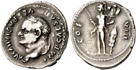 Vespasian, 69-79. Denarius (Silver, 18 mm, 3.06 g, 5 h), Rome, 77-78. IMP CAESAR VESPASIANVS AVG Laureate head of Vespasian to left. Rev. COS VIII Mar...