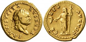 Titus, as Caesar, 69-79. Aureus (Gold, 19 mm, 7.16 g, 7 h), Rome, 77-78. T CAESAR VESPASIANVS Laureate head of Titus to right. Rev. CERES AVGVST Ceres...