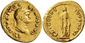Domitian, as Caesar, 69-81. Aureus (Gold, 20 mm, 7.03 g, 6 h), Rome, 75. CAES AVG F DOMIT COS III Laureate head of Domitian to right. Rev. PRINCEPS IV...