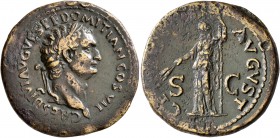 Domitian, 81-96. Dupondius (Orichalcum, 29 mm, 12.46 g, 7 h), Rome, 80-81. CAES DIVI AVG VESP F DOMITIAN COS VII Laureate head of Domitian to right. R...
