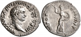 Domitian, 81-96. Denarius (Silver, 19 mm, 3.34 g, 5 h), Rome, 82. IMP CAES DOMITIANVS AVG P M Laureate head of Domitian to right. Rev. TR POT COS VIII...