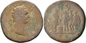 Domitian, 81-96. Sestertius (Orichalcum, 33 mm, 26.59 g, 7 h), Rome, 86. [IMP CAES DOMIT AV]G GERM COS XI[I CEN PER P P] Laureate head of Domitian to ...