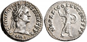 Domitian, 81-96. Denarius (Silver, 19 mm, 3.48 g, 7 h), Rome, 90-91. IMP CAES DOMIT AVG GERM P M TR P X Laureate head of Domitian to right. Rev. IMP X...