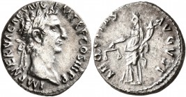 Nerva, 96-98. Denarius (Silver, 18 mm, 3.24 g, 6 h), Rome, 97. IMP NERVA CAES AVG P M TR P COS III P P Laureate head of Nerva to right. Rev. AEQVITAS ...
