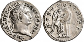 Trajan, 98-117. Denarius (Silver, 18 mm, 3.37 g, 7 h), Rome, 102. IMP CAES NERVA TRAIAN AVG GERM Laureate head of Trajan to right. Rev. P•M•TR•P•COS•I...