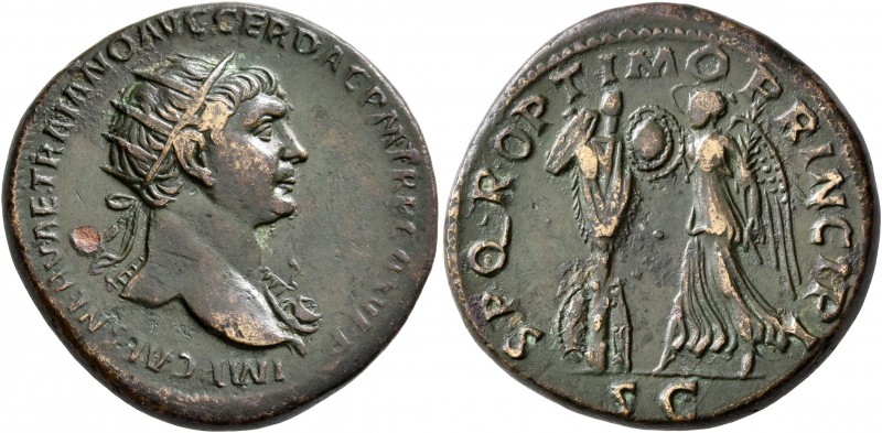 Trajan, 98-117. Dupondius (Orichalcum, 27 mm, 14.13 g, 7 h), Rome, circa 106-107...