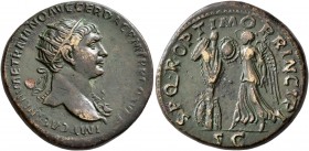 Trajan, 98-117. Dupondius (Orichalcum, 27 mm, 14.13 g, 7 h), Rome, circa 106-107. IMP CAES NERVAE TRAIANO AVG GER DAC P M TR P COS V P P Radiate bust ...