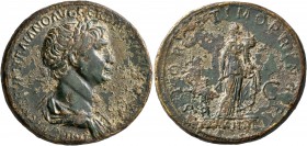 Trajan, 98-117. Sestertius (Orichalcum, 33 mm, 25.93 g, 7 h), Rome, 112-113. IMP CAES NERVAE TRAIANO AVG GER DAC P M TR P COS VI P P Laureate and drap...