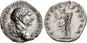 Trajan, 98-117. Denarius (Silver, 20 mm, 3.17 g, 7 h), Rome, 114-116. IMP CAES NER TRAIANO OPTIM AVG GER DAC Laureate, draped and cuirassed bust of Tr...
