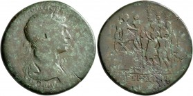 Trajan, 98-117. Sestertius (Orichalcum, 33 mm, 24.57 g, 6 h), Rome, 114-116. IMP CAES [NER TRAIANO OPTIM]O AVG GER [DAC P M TR P COS VI P P] Laureate ...