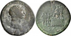 Trajan, 98-117. Sestertius (Orichalcum, 35 mm, 24.09 g, 6 h), Rome, 116-117. [IMP CAES NER T]RAIANO OPTIMO AVG GER DAC PAR[THICO P M TR P COS VI P P] ...