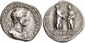 Hadrian, 117-138. Denarius (Silver, 18 mm, 3.37 g, 7 h), Rome, 117. [IMP C]AES TRAIAN HADRIAN OPT AVG GER DAC Laureate, draped and cuirassed bust of H...