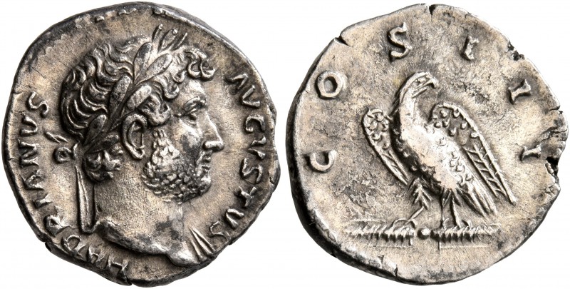 Hadrian, 117-138. Denarius (Silver, 18 mm, 3.05 g, 6 h), Rome, 125-128. HADRIANV...