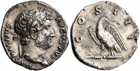 Hadrian, 117-138. Denarius (Silver, 18 mm, 3.05 g, 6 h), Rome, 125-128. HADRIANVS AVGVSTVS Laureate head of Hadrian to right, with slight drapery on h...
