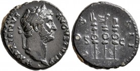Hadrian, 117-138. Quadrans (Orichalcum, 16 mm, 3.33 g, 7 h), Rome, 125-128. HADRIANVS AVGVSTVS P P Laureate head of Hadrian to right. Rev. COS III / S...