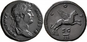 Hadrian. As (Copper, 24 mm, 8.12 g, 5 h), Rome mint, for Syria, 125-128. HADRIANVS AVGVSTVS Laureate and draped bust of Hadrian to right, seen from be...