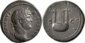 Hadrian, 117-138. As (Bronze, 23 mm, 8.24 g, 7 h), Rome mint, for Syria, 125-128. HADRIANVS AVGVSTVS Laureate, draped and cuirassed bust of Hadrian to...