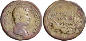 Hadrian, 117-138. Sestertius (Orichalcum, 33 mm, 23.30 g, 12 h), Rome, 132-134. [HAD]RIANVS AVGVSTVS Laureate and draped bust of Hadrian to right, see...
