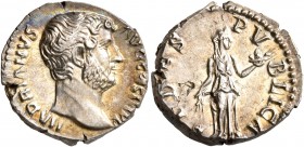 Hadrian, 117-138. Denarius (Silver, 17 mm, 3.66 g, 6 h), Rome, 134-138. HADRIANVS AVG COS III P P Bare head of Hadrian to right. Rev. FIDES PVBLICA Fi...