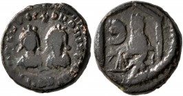 Justin I &amp; Justinian I, 527. Pentanummium (Bronze, 12 mm, 1.88 g, 5 h), Antiochia. +D N D N IVSTINVS ЄT IVSTINIANVS Diademed, draped, and cuirasse...