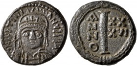 Justinian I, 527-565. Dekanummium (Bronze, 17 mm, 3.62 g, 6 h), Ravenna, RY 36 = 562/563. D N IVSTINIANVS P P AVG Helmeted and cuirassed bust of Justi...
