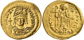 Maurice Tiberius, 582-602. Solidus (Gold, 21 mm, 4.39 g, 7 h), Constantinopolis, 583-601. O N mAVRC TIb P P AVG Draped and cuirassed bust of Maurice T...