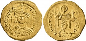 Maurice Tiberius, 582-602. Solidus (Gold, 21 mm, 4.33 g, 7 h), Constantinopolis, 583-601. O N mAVRC TIb P P AVG Draped and cuirassed bust of Maurice T...