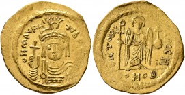 Maurice Tiberius, 582-602. Solidus (Gold, 21 mm, 4.31 g, 8 h), Constantinopolis, 583-601. O N mAVRC TIb P [P AVI] Draped and cuirassed bust of Maurice...