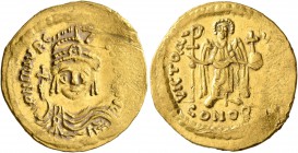 Maurice Tiberius, 582-602. Solidus (Gold, 22 mm, 4.33 g, 6 h), Constantinopolis, 583-601. O N mAVRC TIb P P AVG Draped and cuirassed bust of Maurice T...