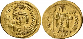 Maurice Tiberius, 582-602. Solidus (Gold, 22 mm, 4.47 g, 7 h), Theoupolis (Antiochia). O N mAVRC TIb P P AVG Draped and cuirassed bust of Maurice Tibe...