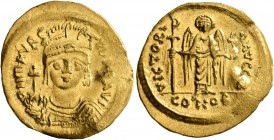 Maurice Tiberius, 582-602. Solidus (Gold, 22 mm, 4.43 g, 6 h), Theoupolis (Antiochia). O N mAVRC TIb P P AVG Draped and cuirassed bust of Maurice Tibe...