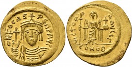 Phocas, 602-610. Solidus (Gold, 22 mm, 4.48 g, 7 h), Constantinopolis, 602/3. O N FOCAS PERP AVG Draped and cuirassed bust of Phocas facing, wearing c...