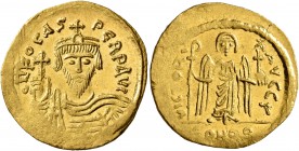 Phocas, 602-610. Solidus (Gold, 21 mm, 4.50 g, 8 h), Constantinopolis, 603-607. O N FOCAS PERP AVG Draped and cuirassed bust of Phocas facing, wearing...