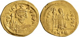 Phocas, 602-610. Solidus (Gold, 22 mm, 4.40 g, 6 h), Constantinopolis, 607-610. δ N FOCAS PЄRP AVI Draped and cuirassed bust of Phocas facing, wearing...